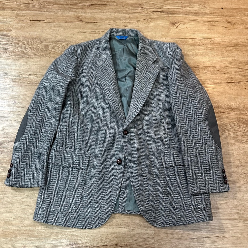 Pendleton Mens Grey Herringbone Wool Blazer Sport Coat Elbow Patches USA Size 44